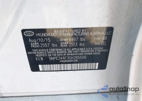 2016 Hyundai Sonata Se из США, поврежденный, VIN 5NPE24AF3GH285509